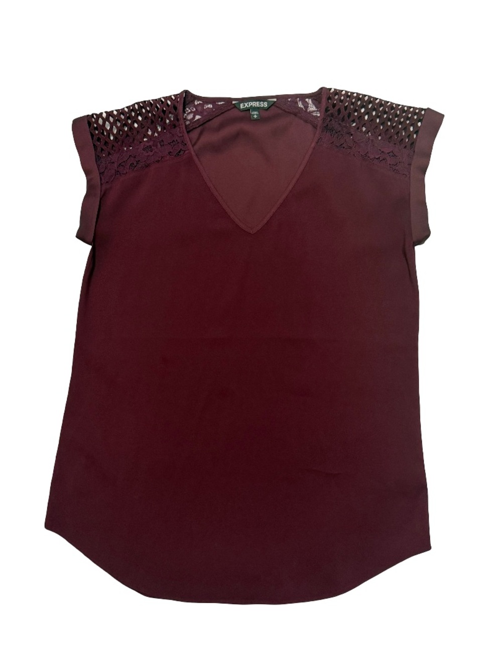 Express Women's V-Neck Burgundy Lace-Trim Top - Picture 6 of 9